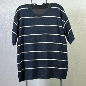 NYDJ Women’s Striped Crew-Neck Sweater w/ Short-Sleeves Oxford Navy Size M